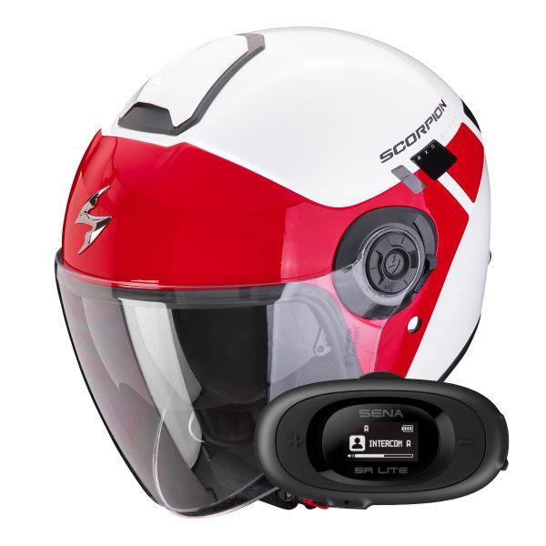 Casque Jet Scorpion Exo City II Mall White Red + Kit bluetooth 5R Lite Solo
