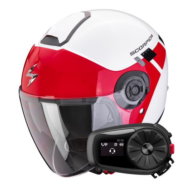 Casque Jet Scorpion Exo City II Mall White Red + Kit Bluetooth 5S Solo