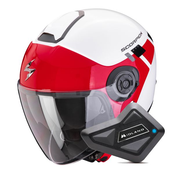 Casque Jet Scorpion Exo City II Mall White Red + Kit Bluetooth BT Mini