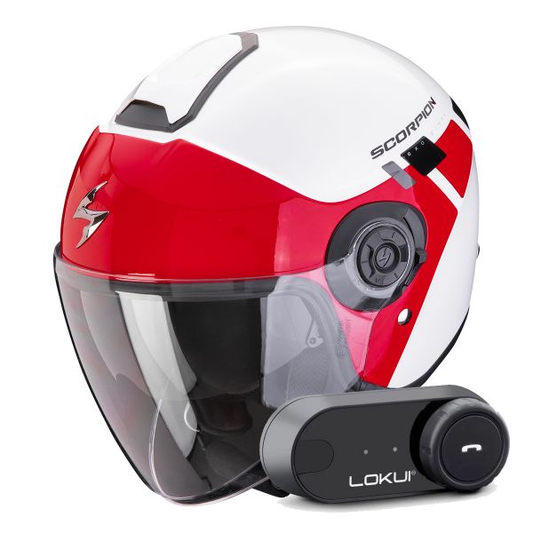 Casque Jet Scorpion Exo City II Mall White Red + Kit Bluetooth Lokui K30