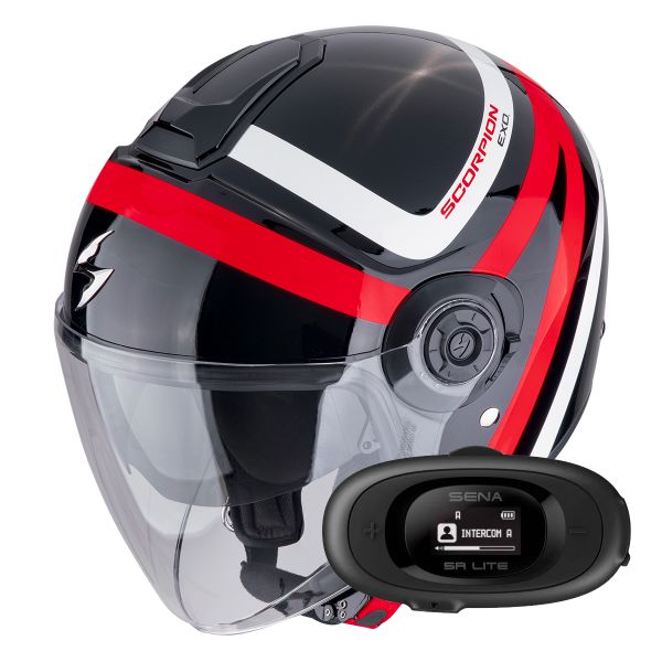 Casque Jet Scorpion Exo City II Riva Black Red + Kit bluetooth 5R Lite