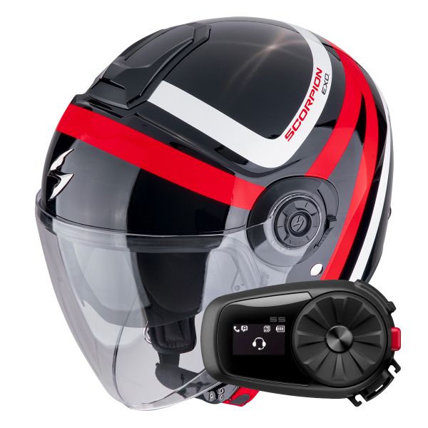 Casque Jet Scorpion Exo City II Riva Black Red + Kit Bluetooth 5S