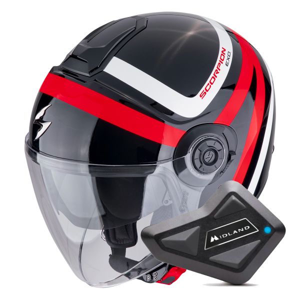 Casque Jet Scorpion Exo City II Riva Black Red + Kit Bluetooth BT Mini