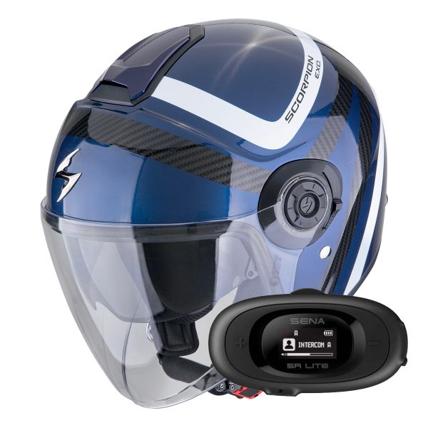 Casque Jet Scorpion Exo City II Riva Blue Black + Kit bluetooth 5R Lite