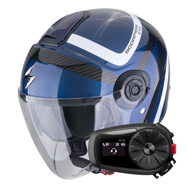 Casque Jet Scorpion Exo City II Riva Blue Black + Kit Bluetooth 5S