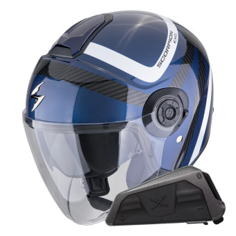 Casque Jet Scorpion Exo City II Riva Blue Black + Kit bluetooth Exo-Com Link-1