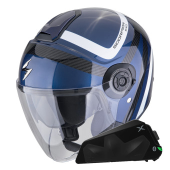 Casque Jet Scorpion Exo City II Riva Blue Black + Kit bluetooth Exo-Com Link-1C