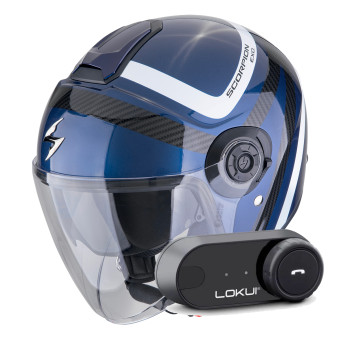 Casque Jet Scorpion Exo City II Riva Blue Black + Kit Bluetooth Lokui K30