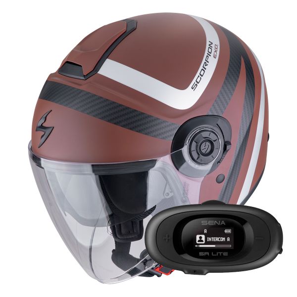 Casque Jet Scorpion Exo City II Riva Brown Silver + Kit bluetooth 5R Lite