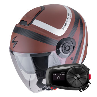 Casque Jet Scorpion Exo City II Riva Brown Silver + Kit Bluetooth 5S
