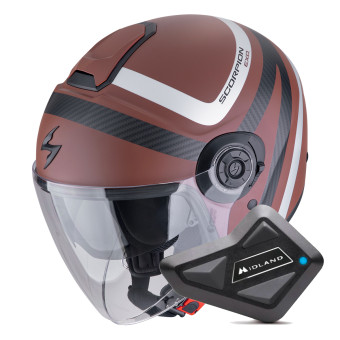 Casque Jet Scorpion Exo City II Riva Brown Silver + Kit Bluetooth BT Mini