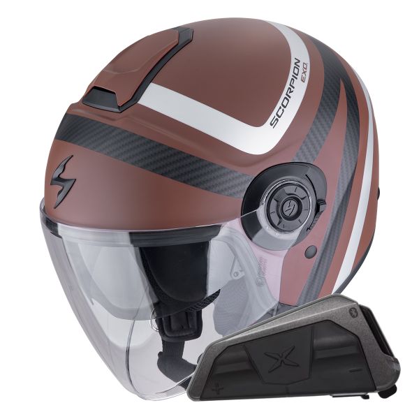 Casque Jet Scorpion Exo City II Riva Brown Silver + Kit bluetooth Exo-Com Link-1