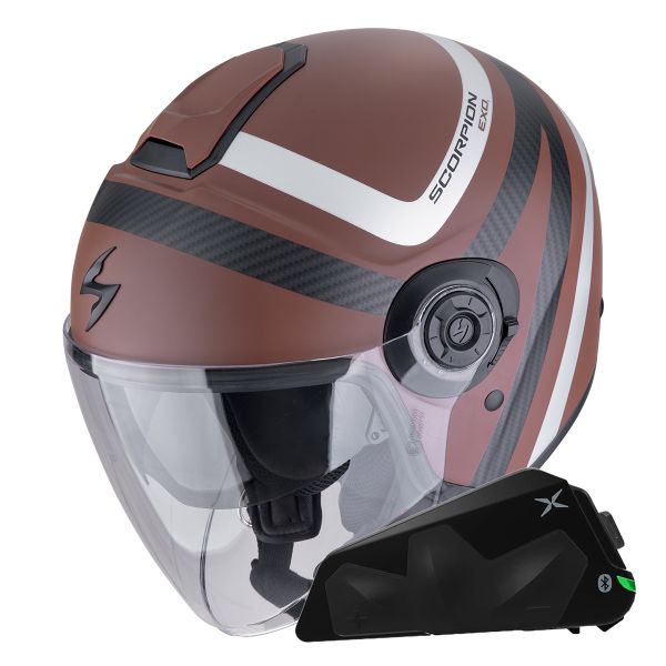 Casque Jet Scorpion Exo City II Riva Brown Silver + Kit bluetooth Exo-Com Link-1C
