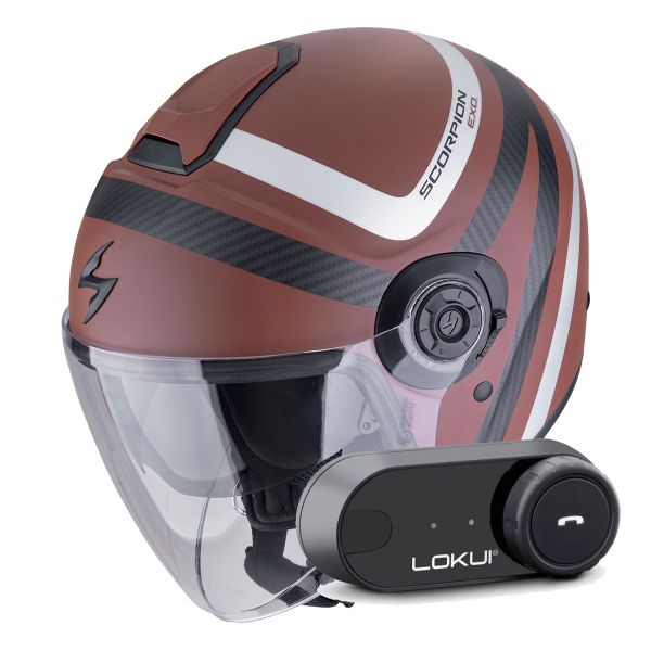 Casque Jet Scorpion Exo City II Riva Brown Silver + Kit Bluetooth Lokui K30