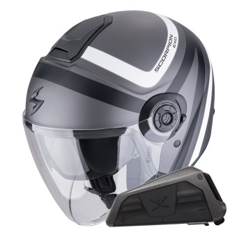 Casque Jet Scorpion Exo City II Riva Silver Matt Black White + Kit bluetooth Exo-Com Link-1
