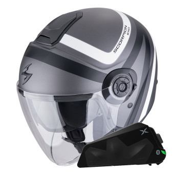 Casque Jet Scorpion Exo City II Riva Silver Matt Black White + Kit bluetooth Exo-Com Link-1C