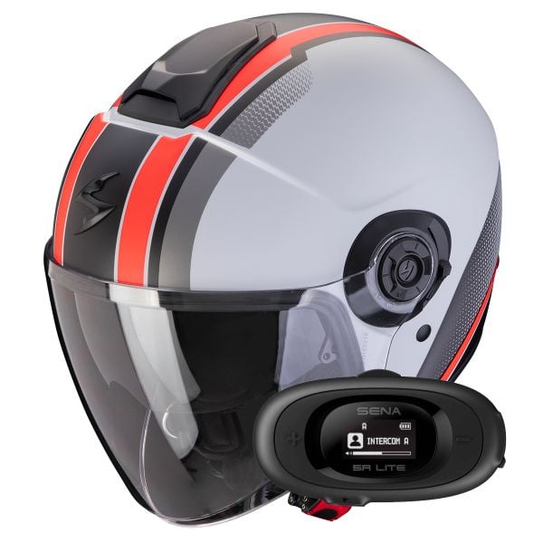 Casque Jet Scorpion Exo City II Vel Grey Red Matt + Kit bluetooth 5R Lite Solo