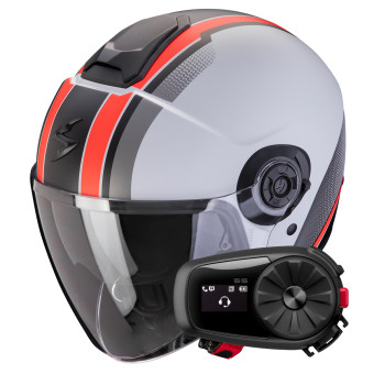 Casque Jet Scorpion Exo City II Vel Grey Red Matt + Kit Bluetooth 5S Solo