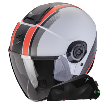 Casque Jet Scorpion Exo City II Vel Grey Red Matt + Kit bluetooth Exo-Com Link-1C