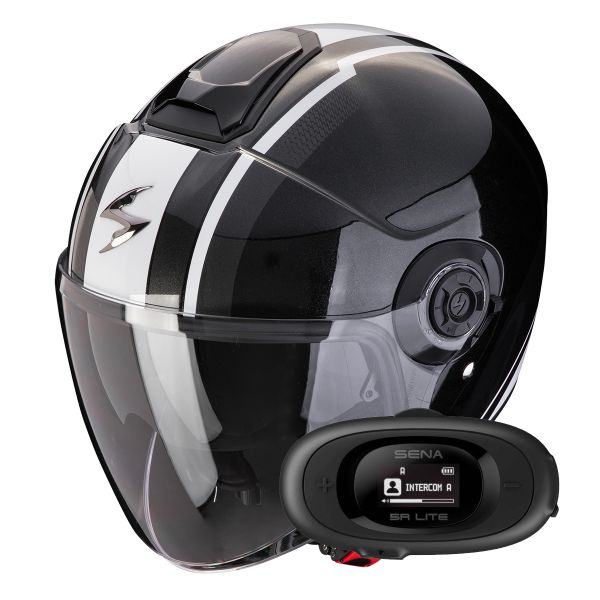 Casque Jet Scorpion Exo City II Vel Metal Black White + Kit bluetooth 5R Lite Solo