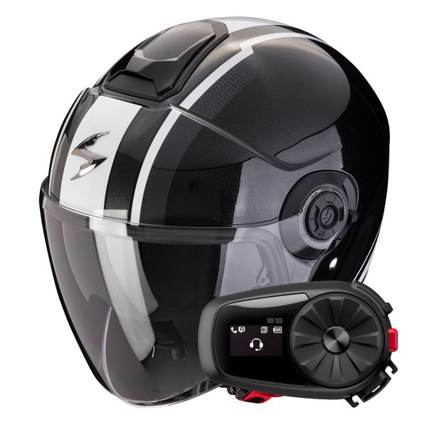 Casque Jet Scorpion Exo City II Vel Metal Black White + Kit Bluetooth 5S Solo