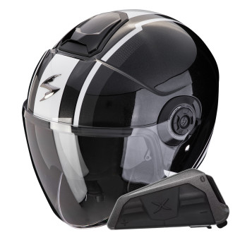 Casque Jet Scorpion Exo City II Vel Metal Black White + Kit bluetooth Exo-Com Link-1