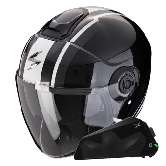 Casque Jet Scorpion Exo City II Vel Metal Black White + Kit bluetooth Exo-Com Link-1C