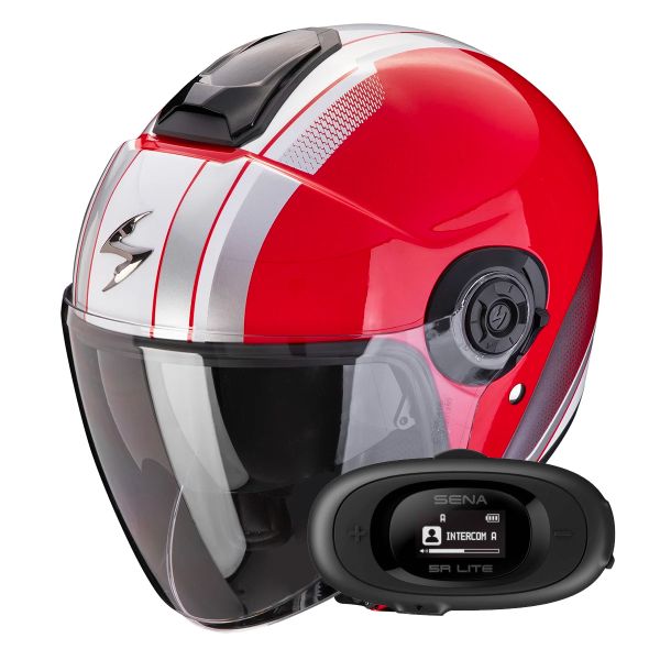 Casque Jet Scorpion Exo City II Vel Red White + Kit bluetooth 5R Lite Solo