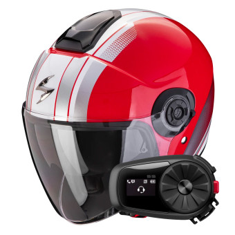 Casque Jet Scorpion Exo City II Vel Red White + Kit Bluetooth 5S Solo