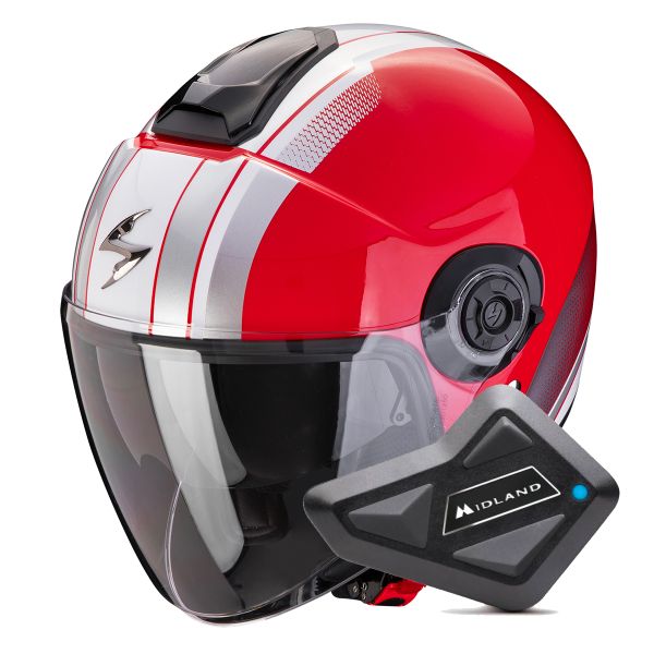 Casque Jet Scorpion Exo City II Vel Red White + Kit Bluetooth BT Mini