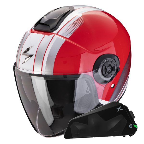Casque Jet Scorpion Exo City II Vel Red White + Kit bluetooth Exo-Com Link-1C