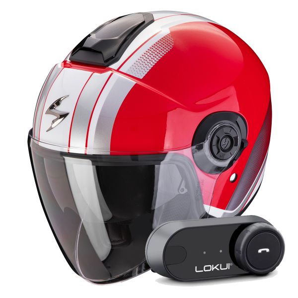 Casque Jet Scorpion Exo City II Vel Red White + Kit Bluetooth Lokui K30