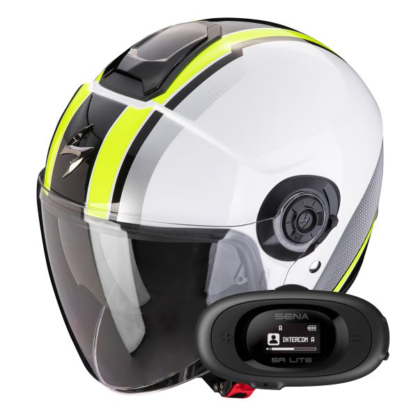 Casque Jet Scorpion Exo City II Vel White Yellow Fluo + Kit bluetooth 5R Lite Solo Casque Jet Scorpion Exo City II Vel White Yellow Fluo + Kit bluetooth 5R Lite Solo