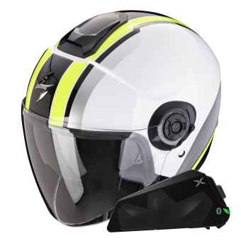 Casque Jet Scorpion Exo City II Vel White Yellow Fluo + Kit bluetooth Exo-Com Link-1C