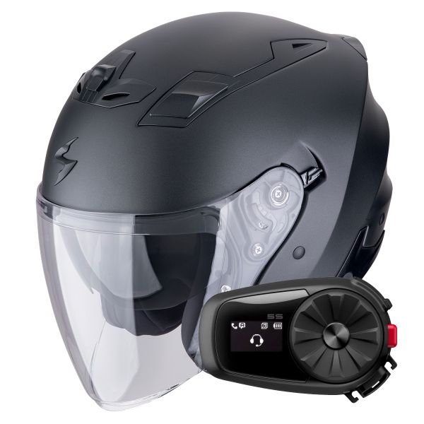 Casque Jet Scorpion Exo Z1 Black Pearl Matt + Kit Bluetooth 5S Solo