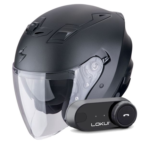 Casque Jet Scorpion Exo Z1 Black Pearl Matt + Kit Bluetooth Lokui K30