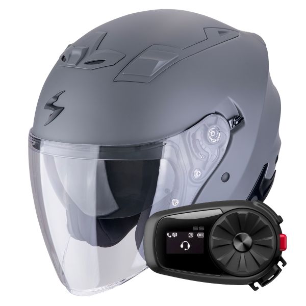 Casque Jet Scorpion Exo Z1 Cement Grey Matt + Kit Bluetooth 5S Solo
