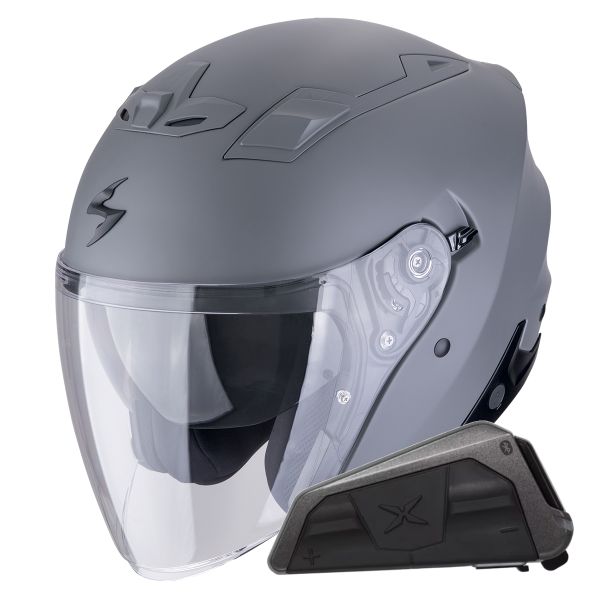 Casque Jet Scorpion Exo Z1 Cement Grey Matt + Kit bluetooth Exo-Com Link-1