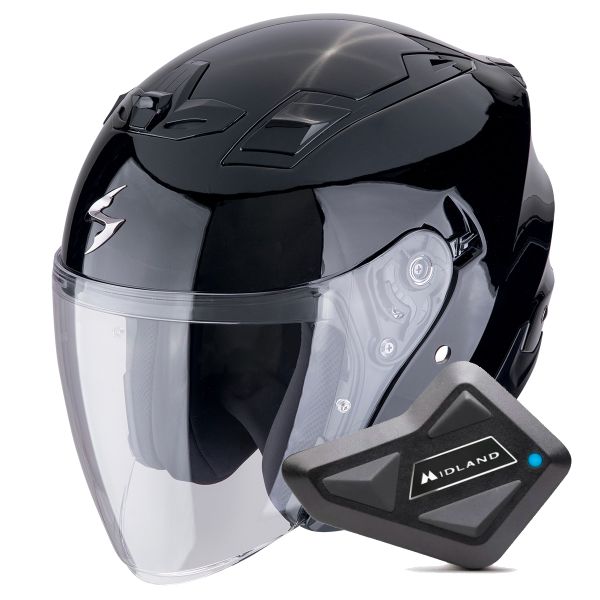 Casque Jet Scorpion Exo Z1 Metal Black + Kit Bluetooth BT Mini