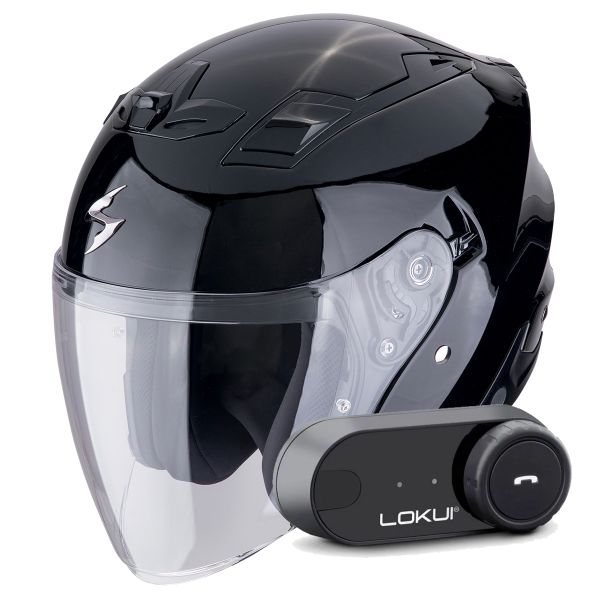 Casque Jet Scorpion Exo Z1 Metal Black + Kit Bluetooth Lokui K30