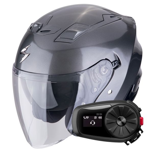 Casque Jet Scorpion Exo Z1 Metal Grey + Kit Bluetooth 5S Solo