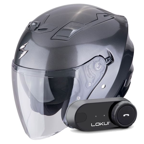 Casque Jet Scorpion Exo Z1 Metal Grey + Kit Bluetooth Lokui K30