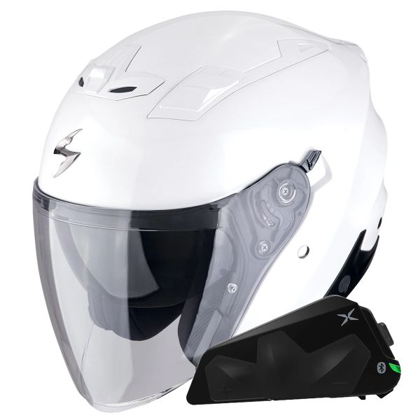 Casque Jet Scorpion Exo Z1 Pearl White + Kit bluetooth Exo-Com Link-1C Casque Jet Scorpion Exo Z1 Pearl White + Kit bluetooth Exo-Com Link-1C