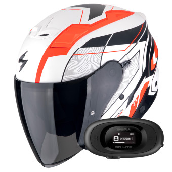 Casque Jet Scorpion Exo Z1 Vue Matt White Red Black + Kit bluetooth 5R Lite Solo