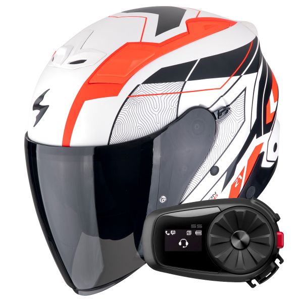 Casque Jet Scorpion Exo Z1 Vue Matt White Red Black + Kit Bluetooth 5S Solo