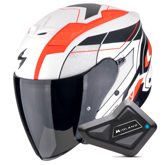 Casque Jet Scorpion Exo Z1 Vue Matt White Red Black + Kit Bluetooth BT Mini