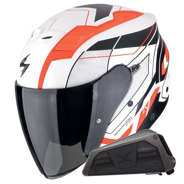 Casque Jet Scorpion Exo Z1 Vue Matt White Red Black + Kit bluetooth Exo-Com Link-1