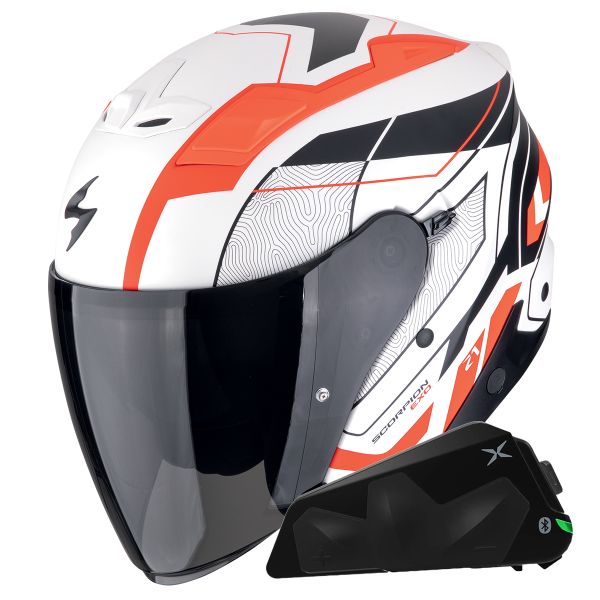 Casque Jet Scorpion Exo Z1 Vue Matt White Red Black + Kit bluetooth Exo-Com Link-1C
