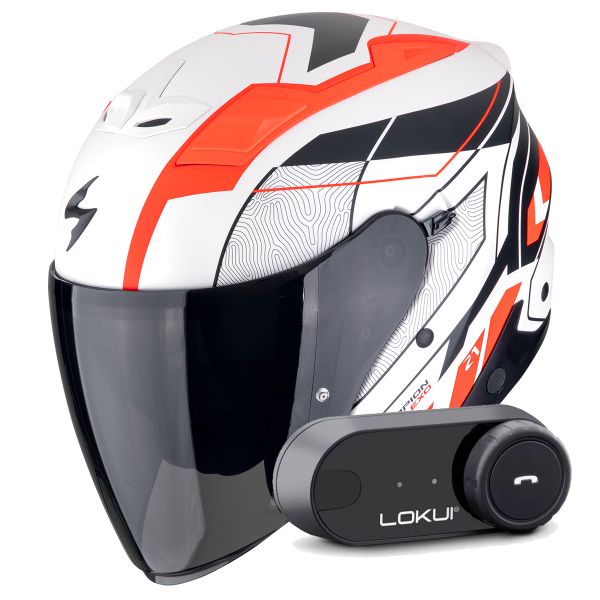Casque Jet Scorpion Exo Z1 Vue Matt White Red Black + Kit Bluetooth Lokui K30
