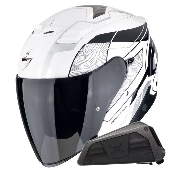Casque Jet Scorpion Exo Z1 Vue White Black Silver + Kit bluetooth Exo-Com Link-1
